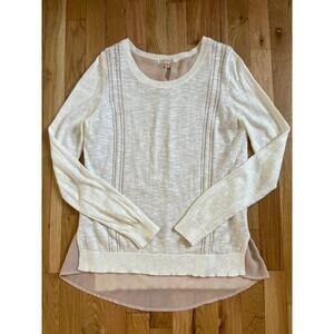 Skies Are Blue Cream Sweater Crochet Panel Peach Inside layer Knit 90s (size S)